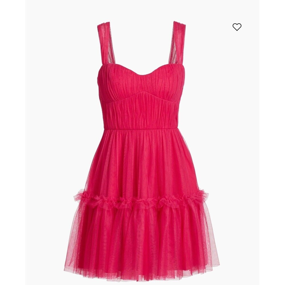 ML MONIQUE LHUILLIER  Azalea Tulle Mini Dress Size 12 Pink NEW Party‎ Ruffle GNO